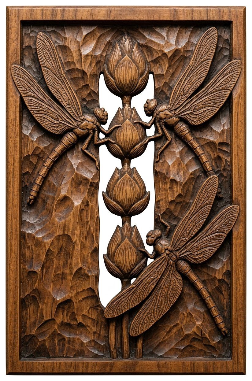 Dragonfly Lotus Pond Pillar CNC Relief STL bas-relief STL — view 10