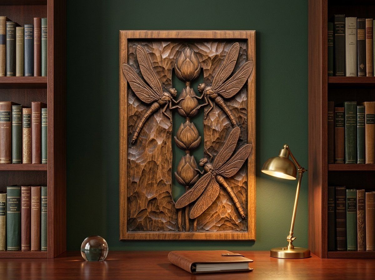 Dragonfly Lotus Pond Pillar CNC Relief STL bas-relief STL — view 12