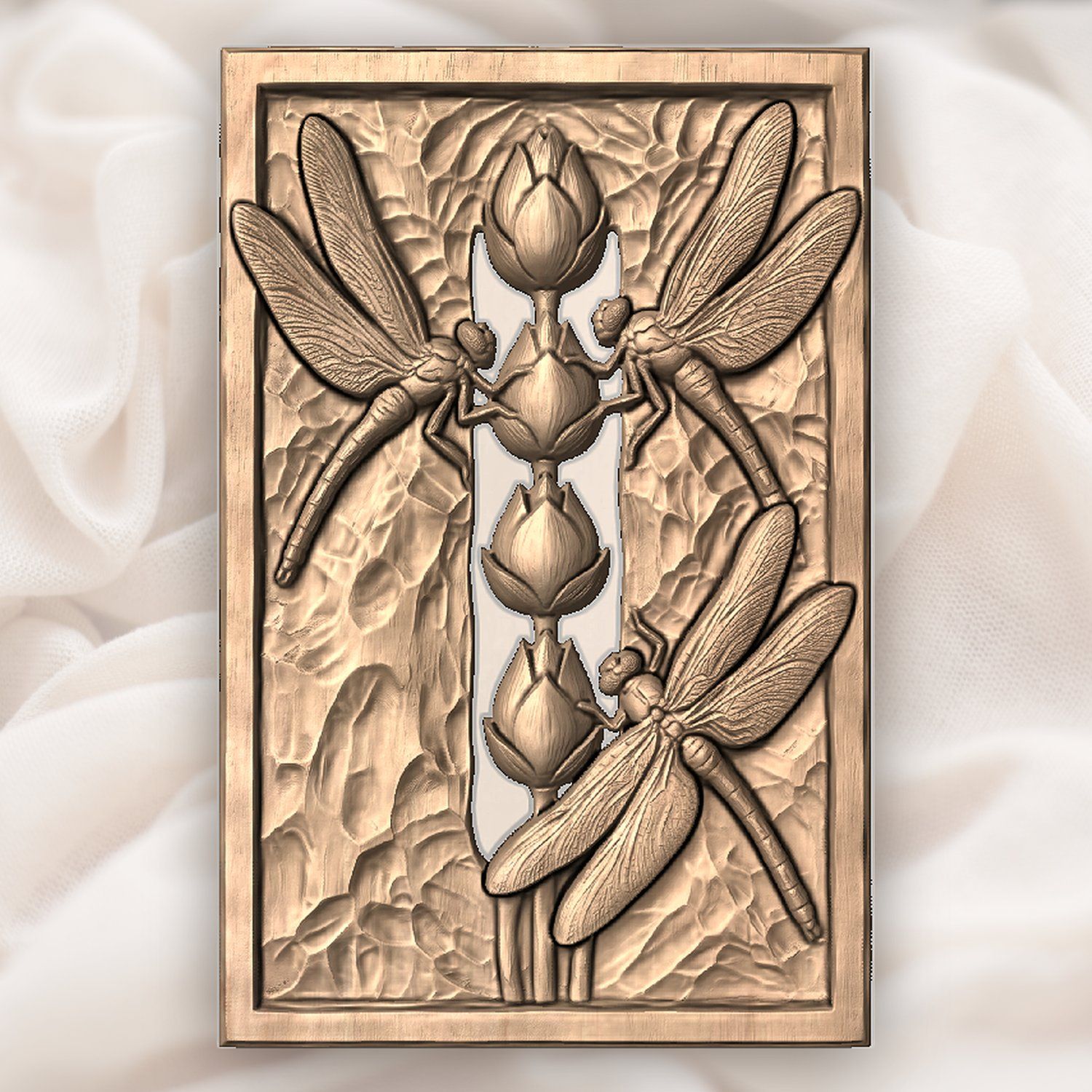 Dragonfly Lotus Pond Pillar CNC Relief STL bas-relief STL — view 2
