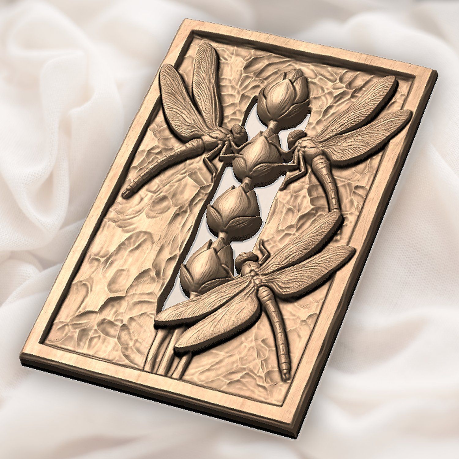 Dragonfly Lotus Pond Pillar CNC Relief STL bas-relief STL — view 3