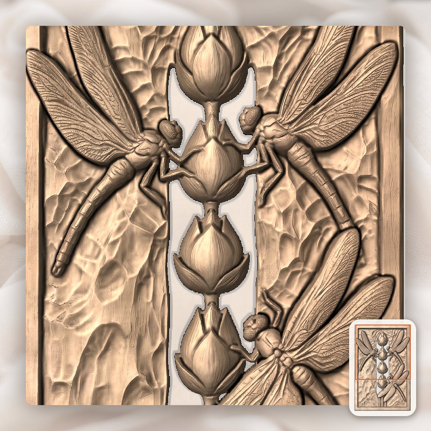 Dragonfly Lotus Pond Pillar CNC Relief STL bas-relief STL — view 5