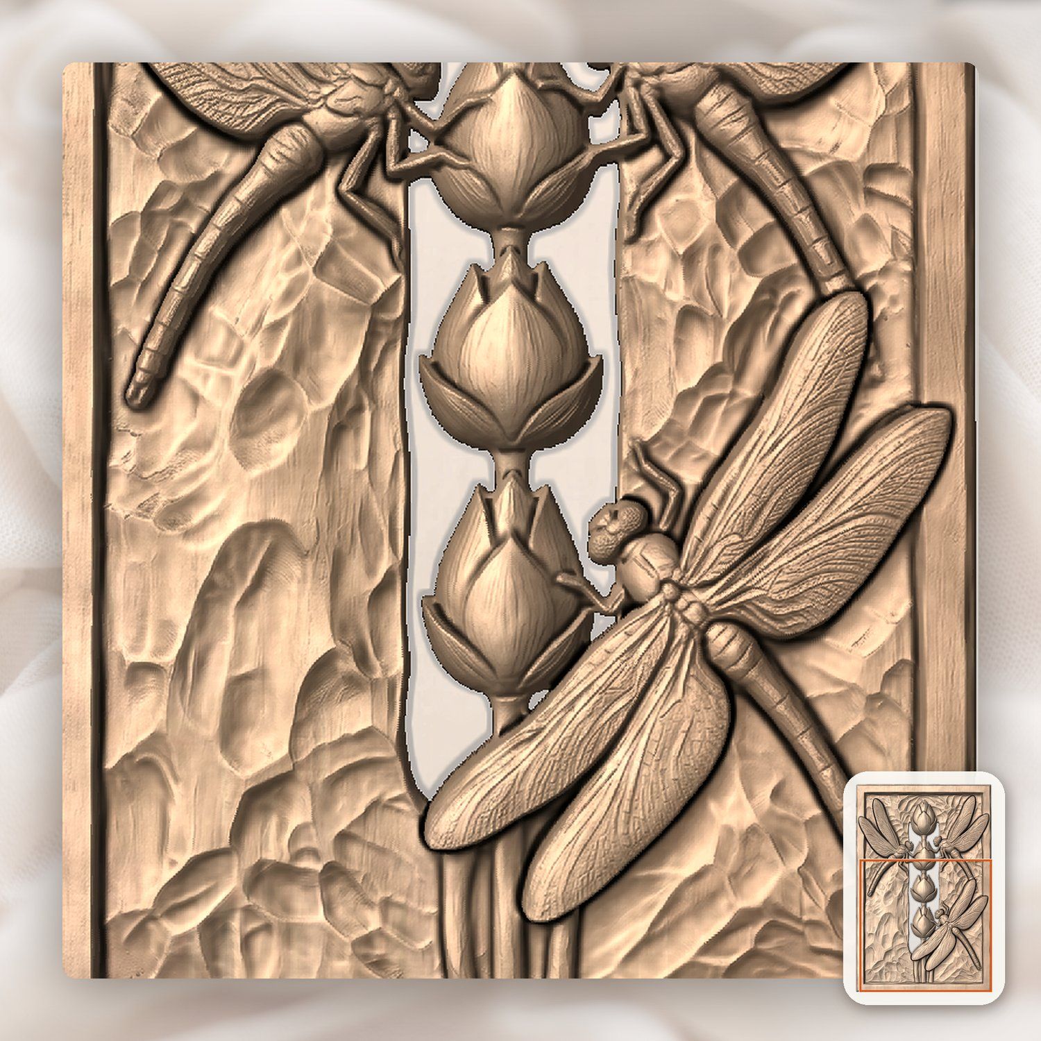 Dragonfly Lotus Pond Pillar CNC Relief STL bas-relief STL — view 6