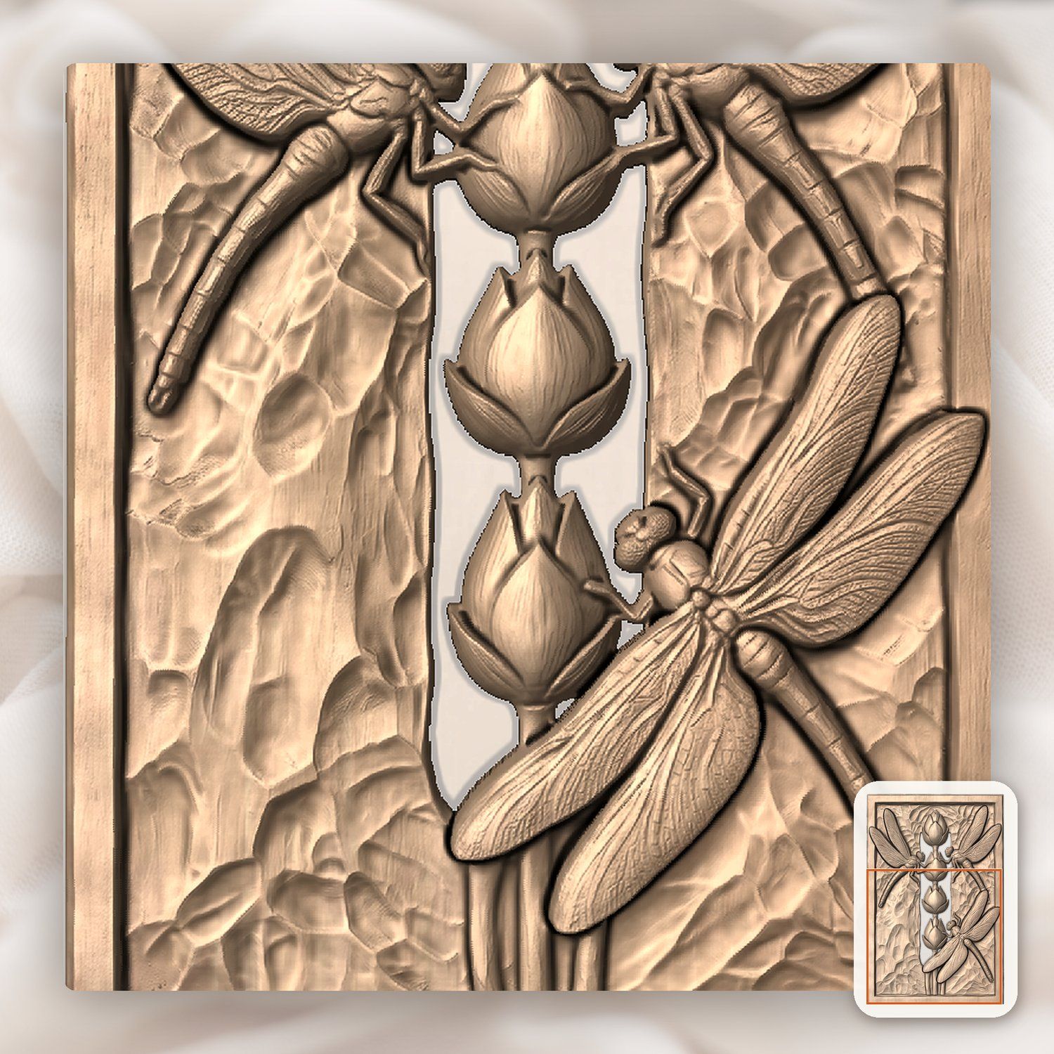 Dragonfly Lotus Pond Pillar CNC Relief STL bas-relief STL — view 7