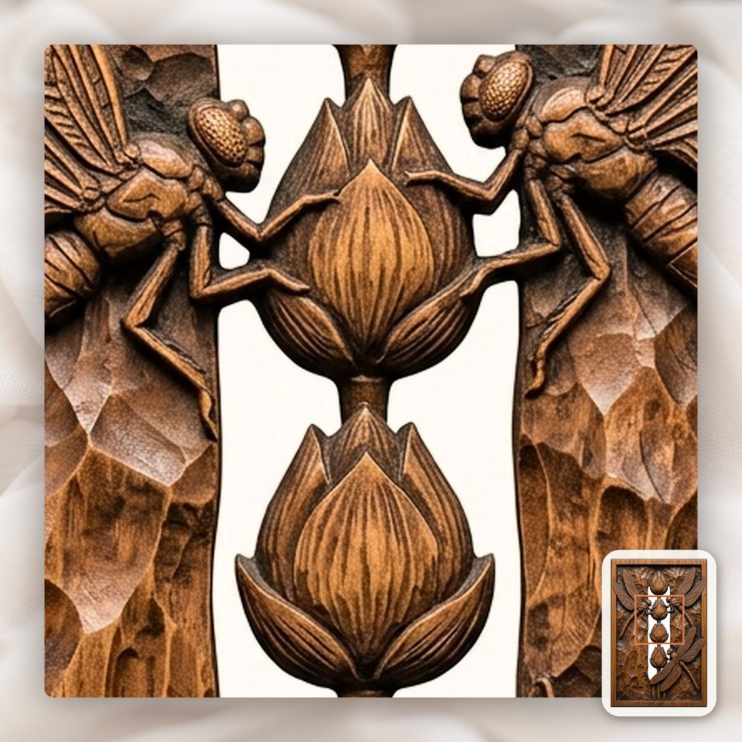 Dragonfly Lotus Pond Pillar CNC Relief STL bas-relief STL — view 8