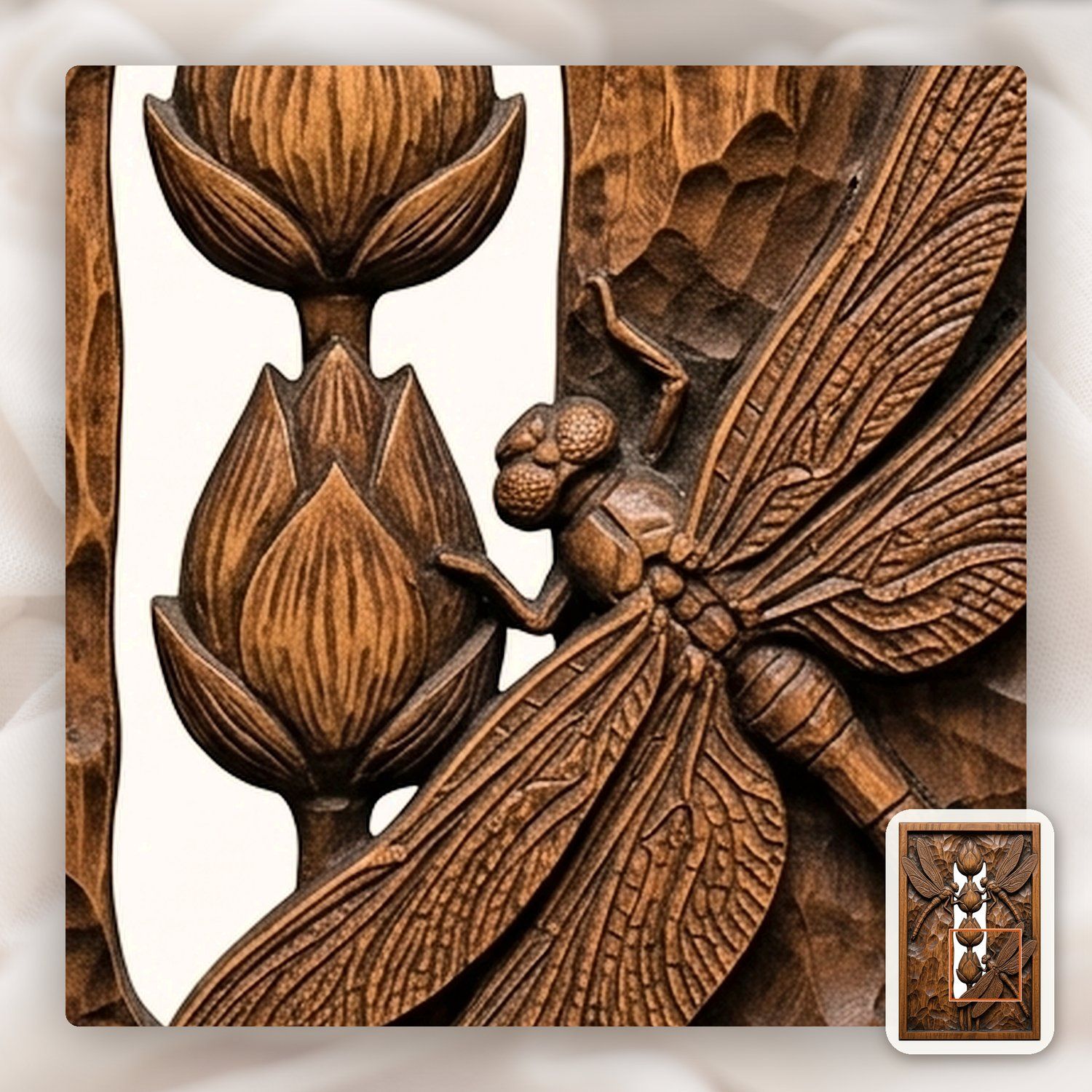 Dragonfly Lotus Pond Pillar CNC Relief STL bas-relief STL — view 9