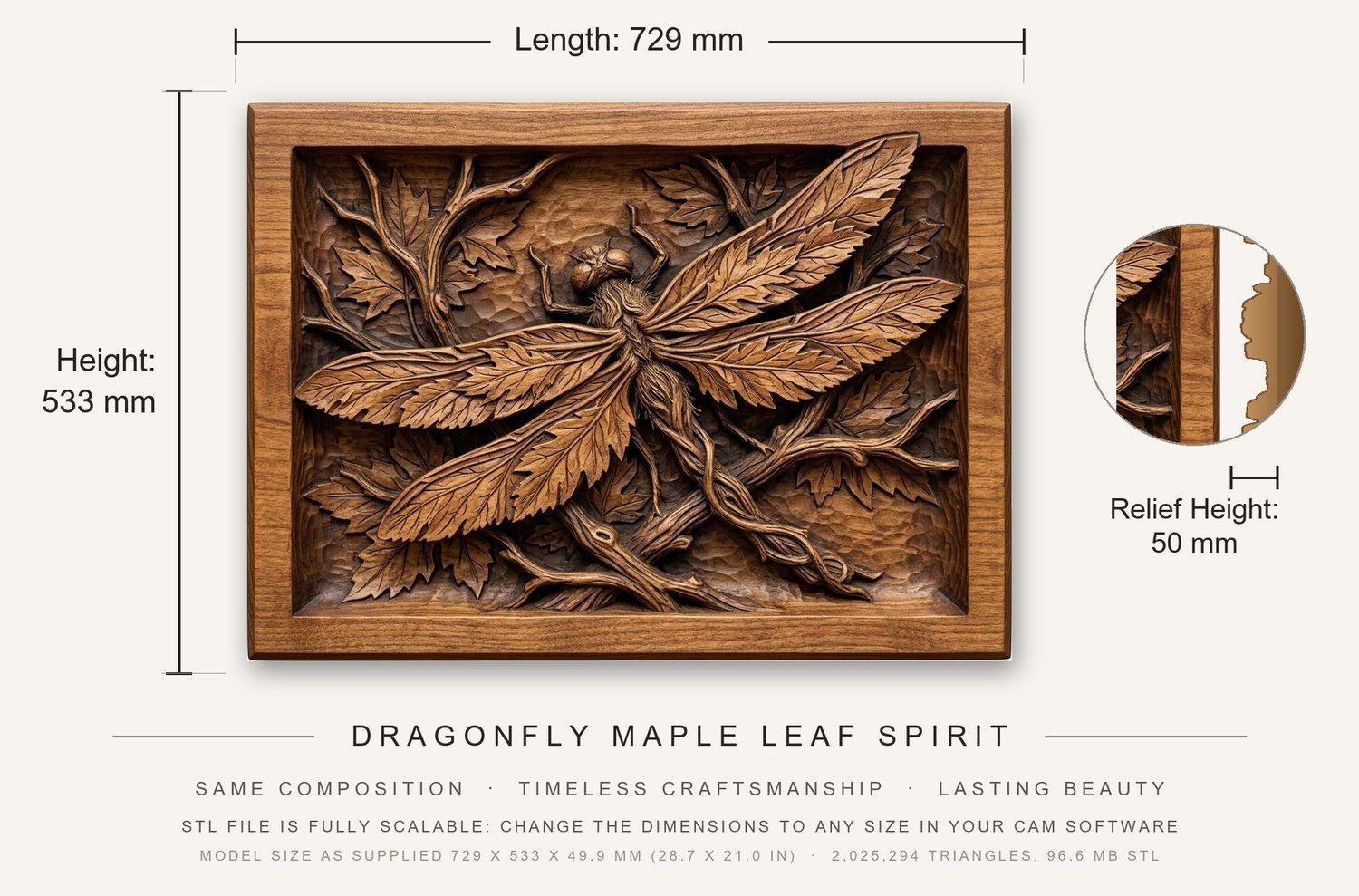 Dragonfly Maple Leaf Spirit CNC Relief STL bas-relief STL — view 3