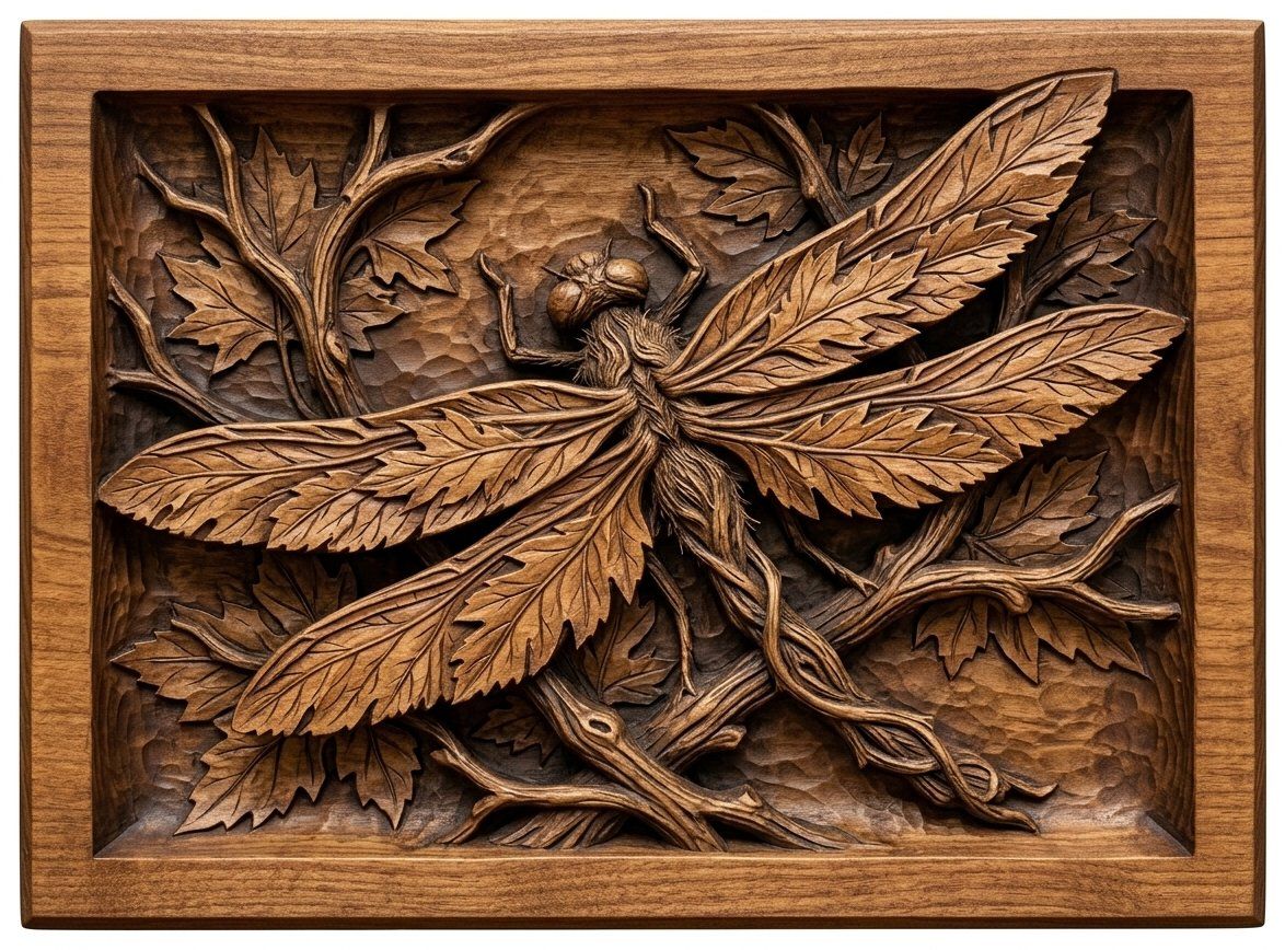 Dragonfly Maple Leaf Spirit CNC Relief STL bas-relief STL — view 4