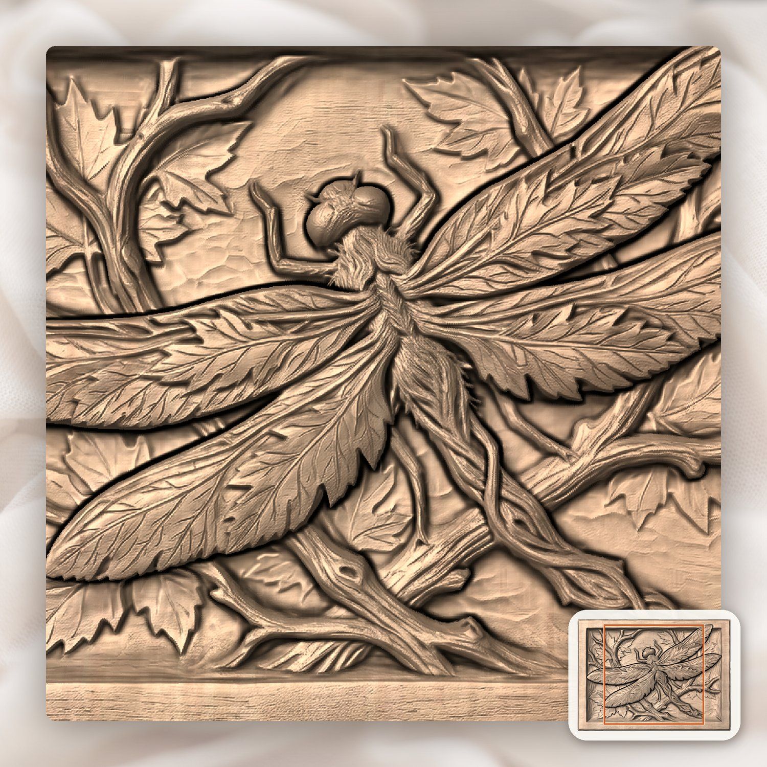 Dragonfly Maple Leaf Spirit CNC Relief STL bas-relief STL — view 7
