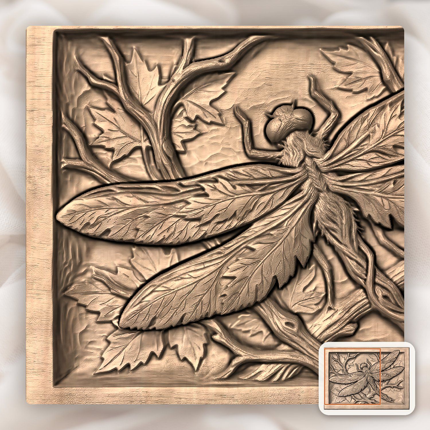 Dragonfly Maple Leaf Spirit CNC Relief STL bas-relief STL — view 8