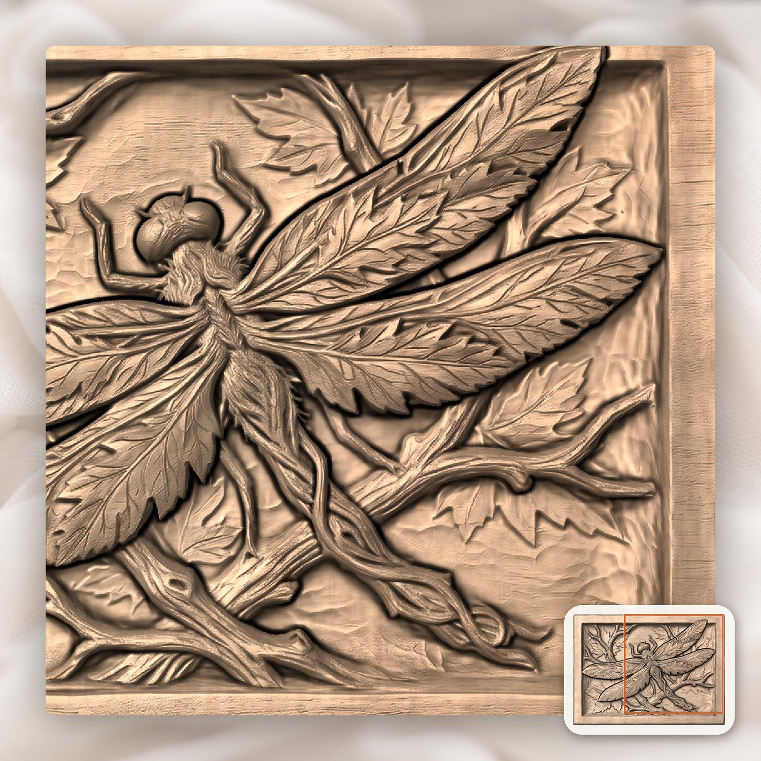 Dragonfly Maple Leaf Spirit CNC Relief STL bas-relief STL — view 9