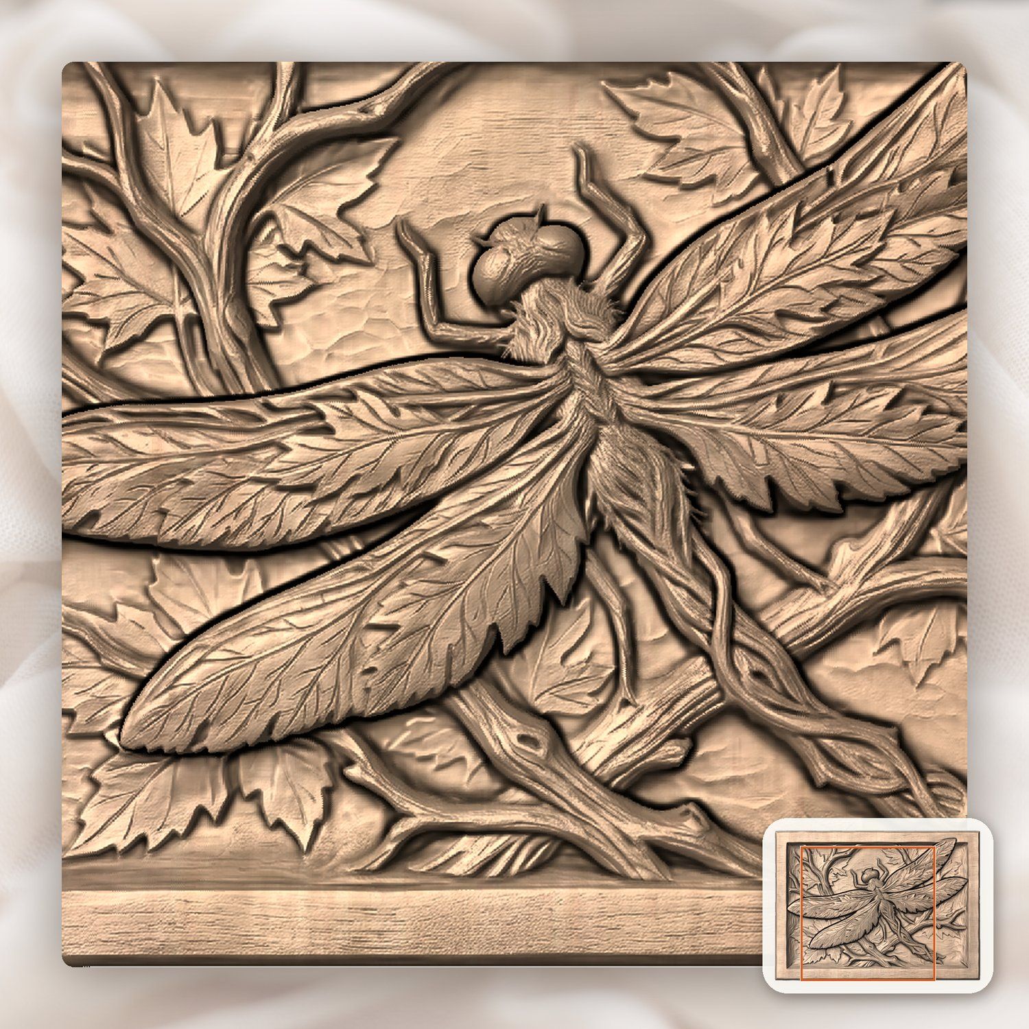 Dragonfly Maple Leaf Spirit CNC Relief STL bas-relief STL — view 10