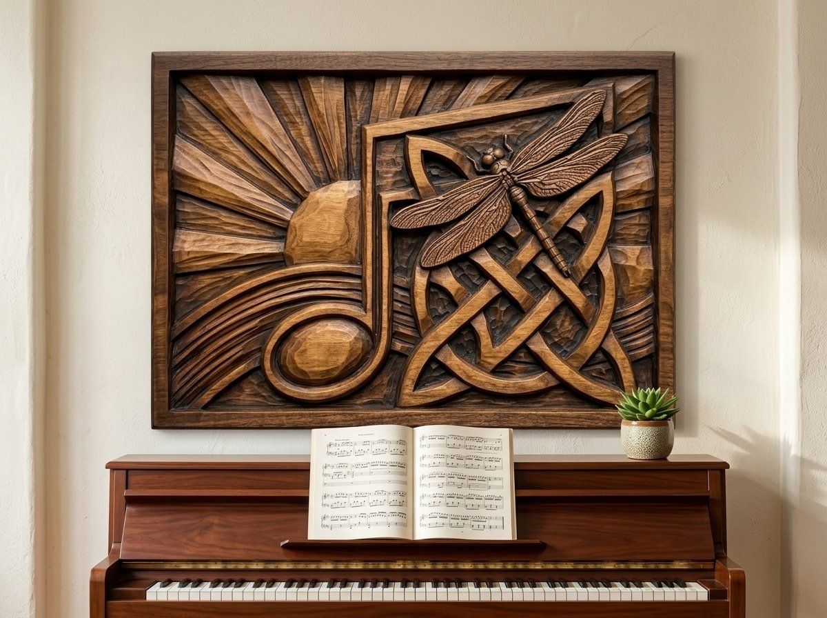 Dragonfly Music Note CNC Relief STL bas-relief STL — view 13