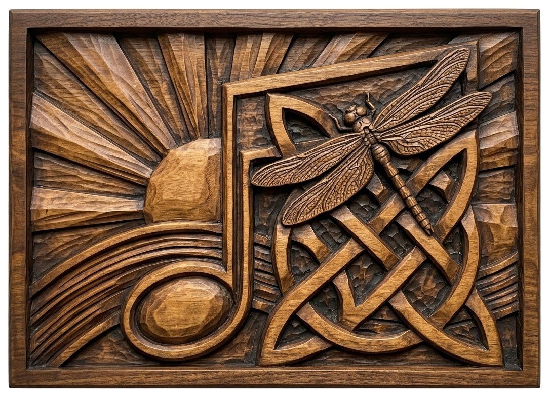 Dragonfly Music Note CNC Relief STL bas-relief STL — view 4