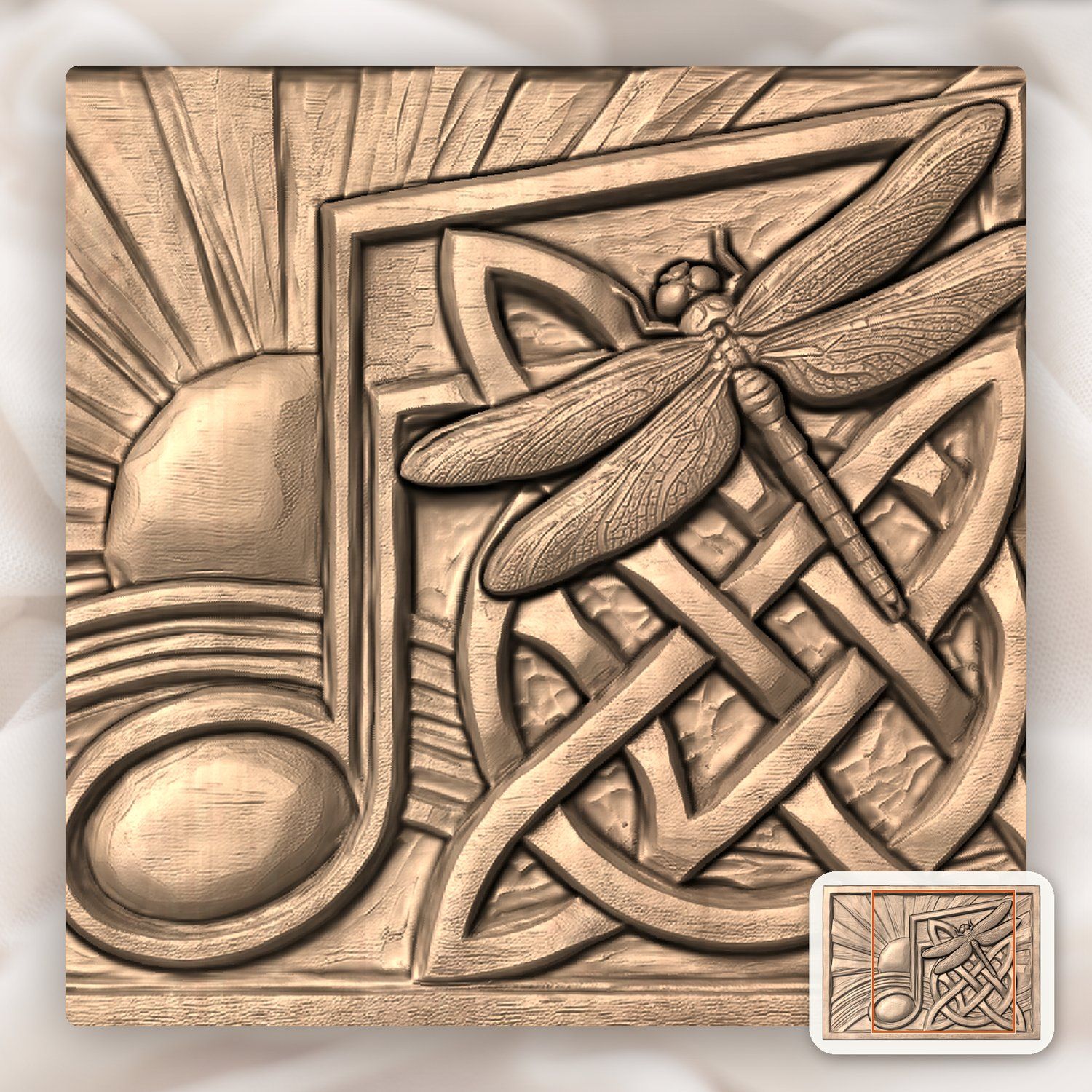 Dragonfly Music Note CNC Relief STL bas-relief STL — view 7