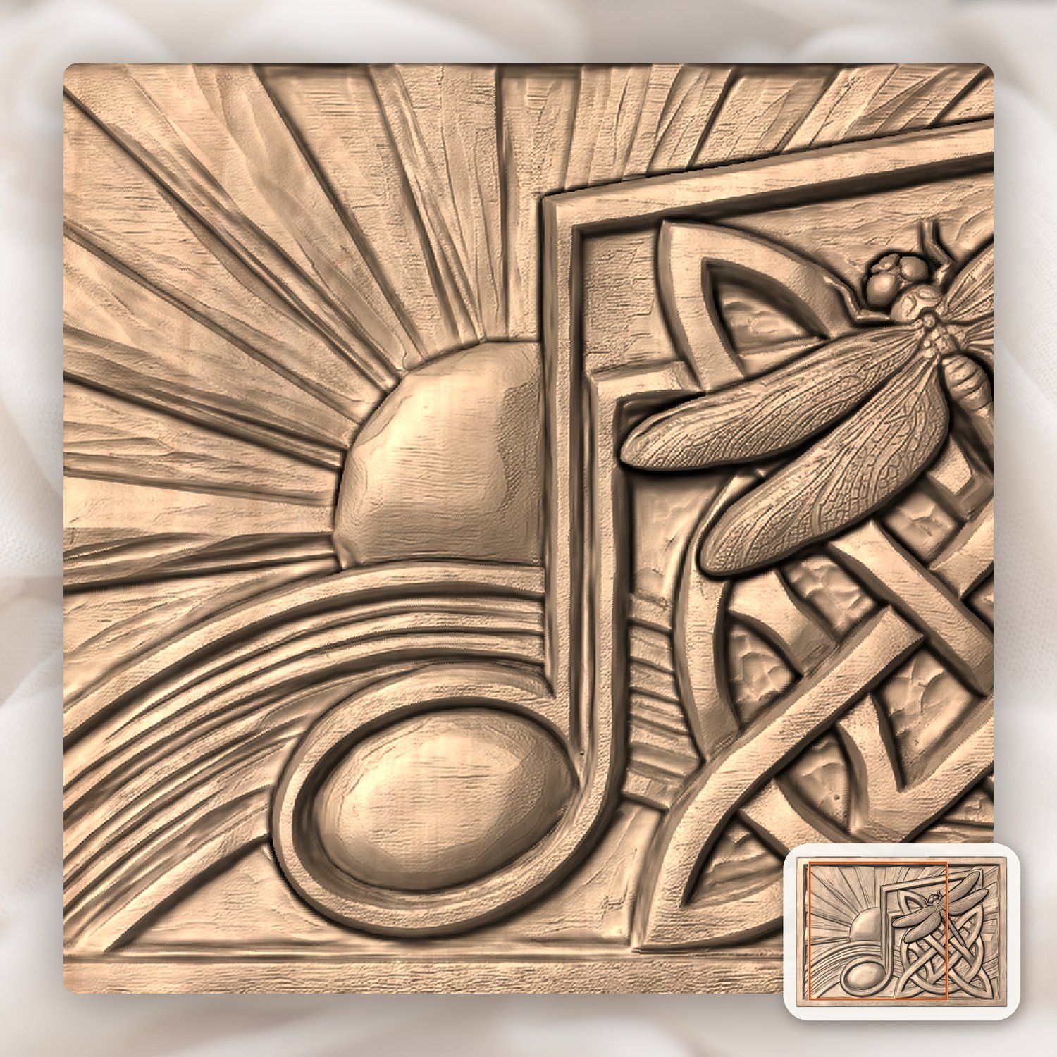 Dragonfly Music Note CNC Relief STL bas-relief STL — view 8