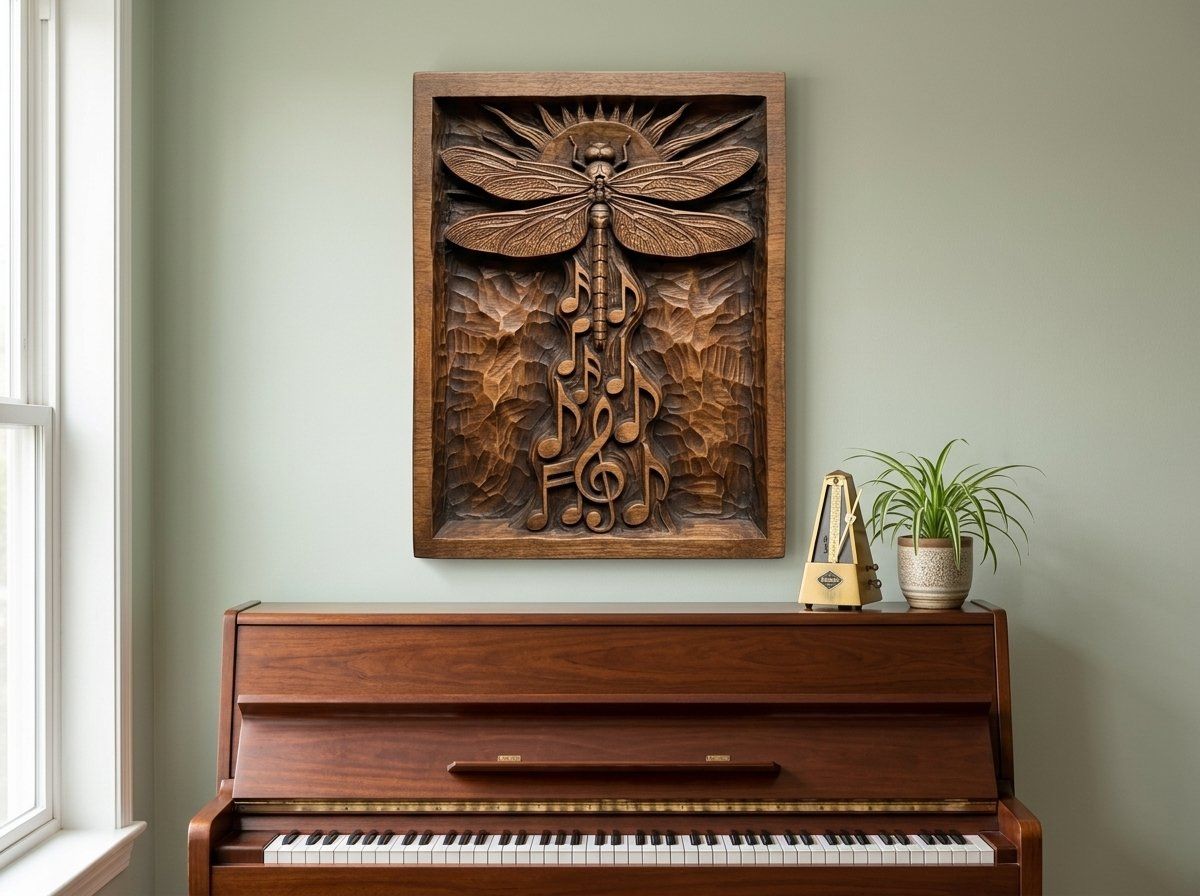 Dragonfly Music Notes Solar Sun CNC Relief STL bas-relief STL — view 13