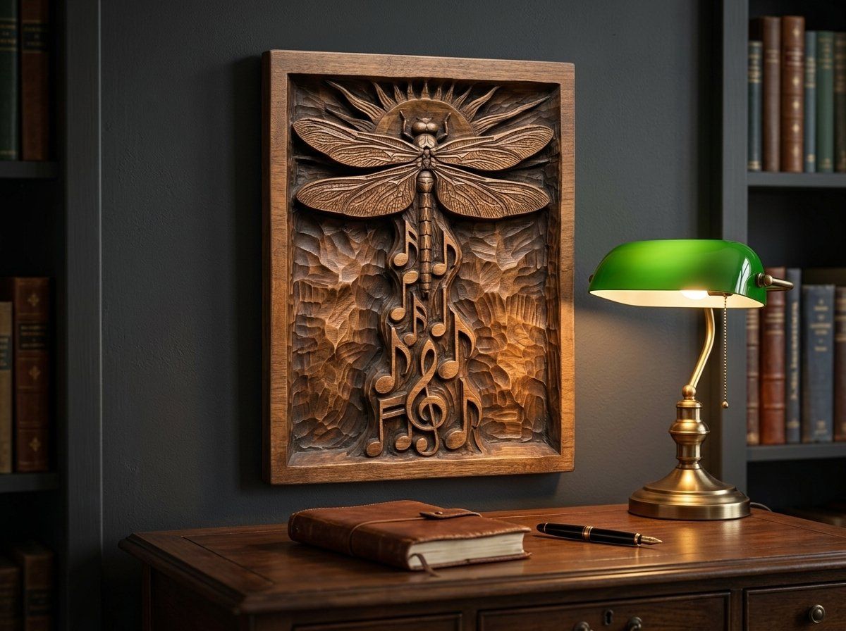 Dragonfly Music Notes Solar Sun CNC Relief STL bas-relief STL — view 14