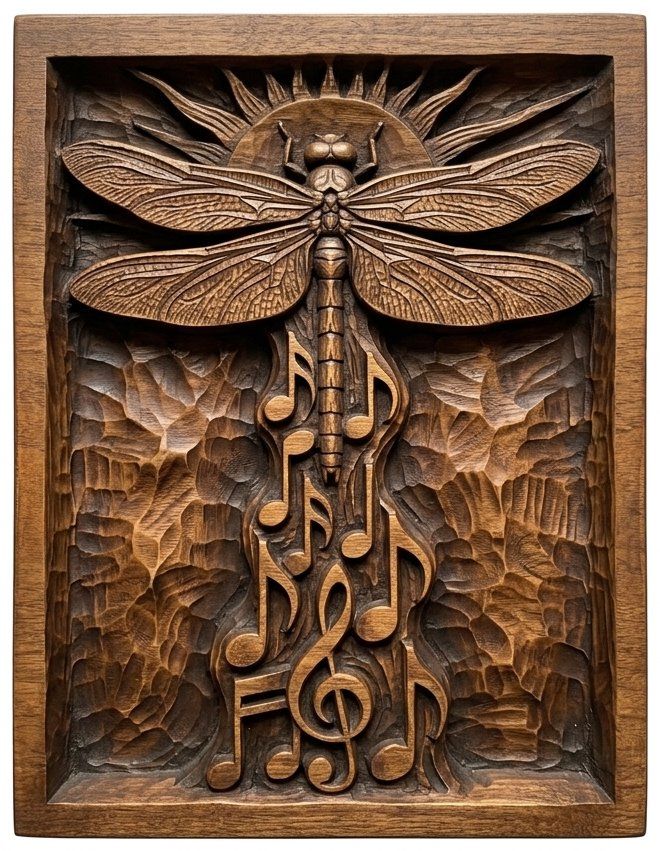 Dragonfly Music Notes Solar Sun CNC Relief STL bas-relief STL — view 4