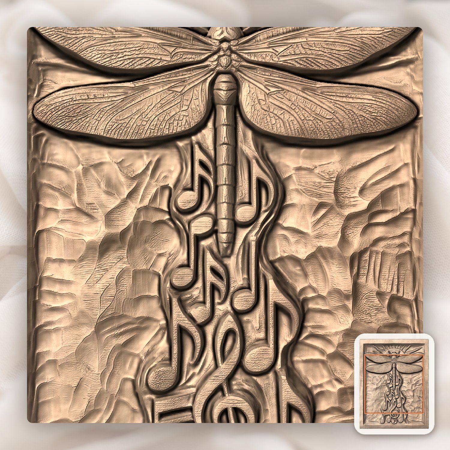 Dragonfly Music Notes Solar Sun CNC Relief STL bas-relief STL — view 7