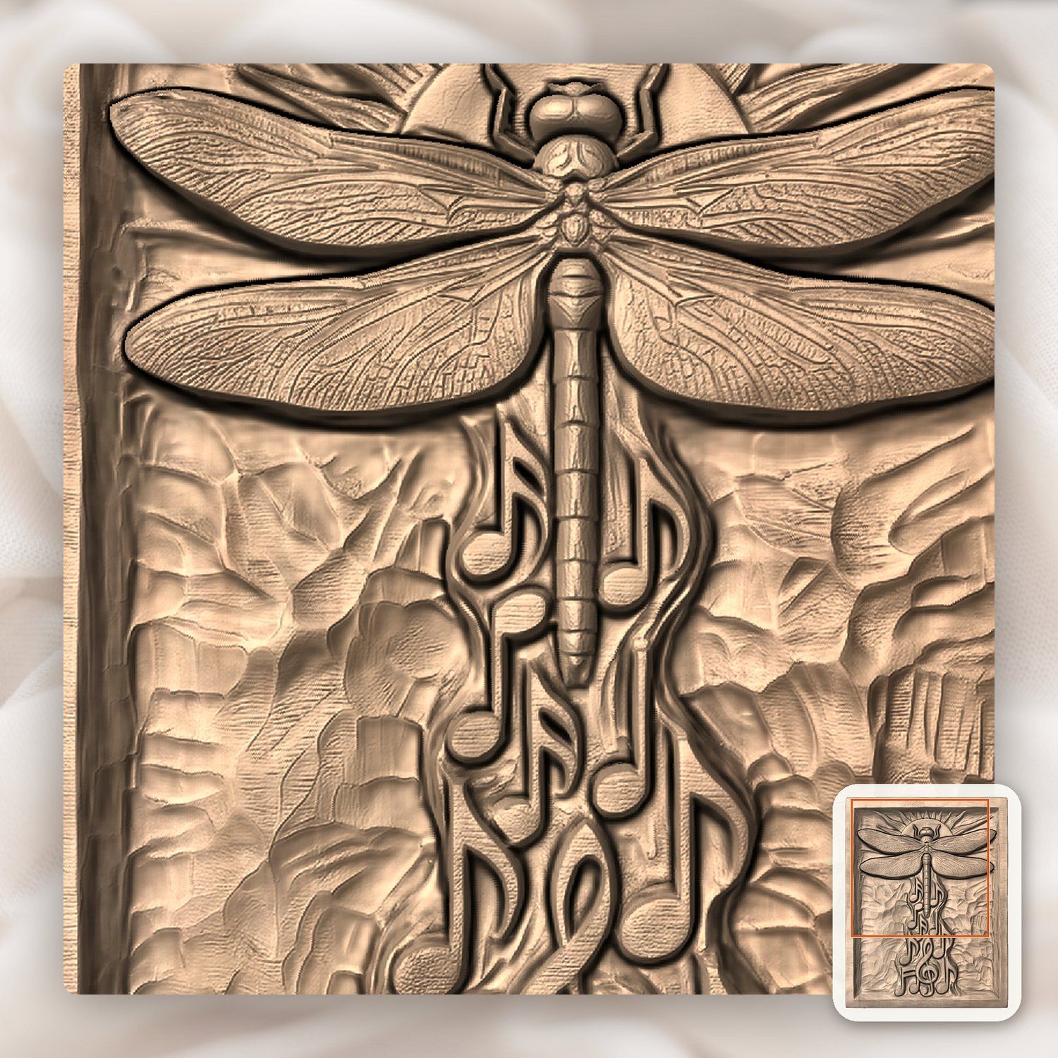 Dragonfly Music Notes Solar Sun CNC Relief STL bas-relief STL — view 8