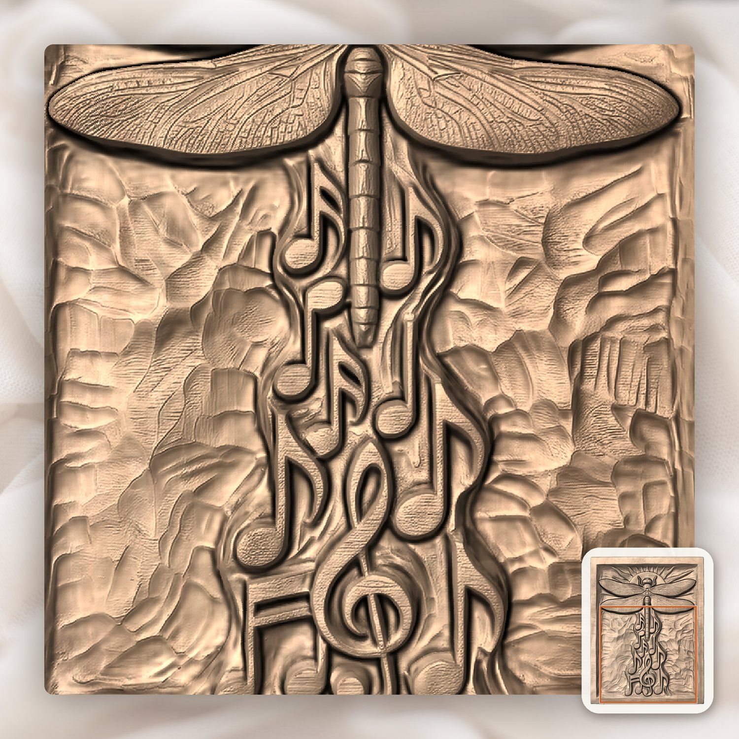 Dragonfly Music Notes Solar Sun CNC Relief STL bas-relief STL — view 9