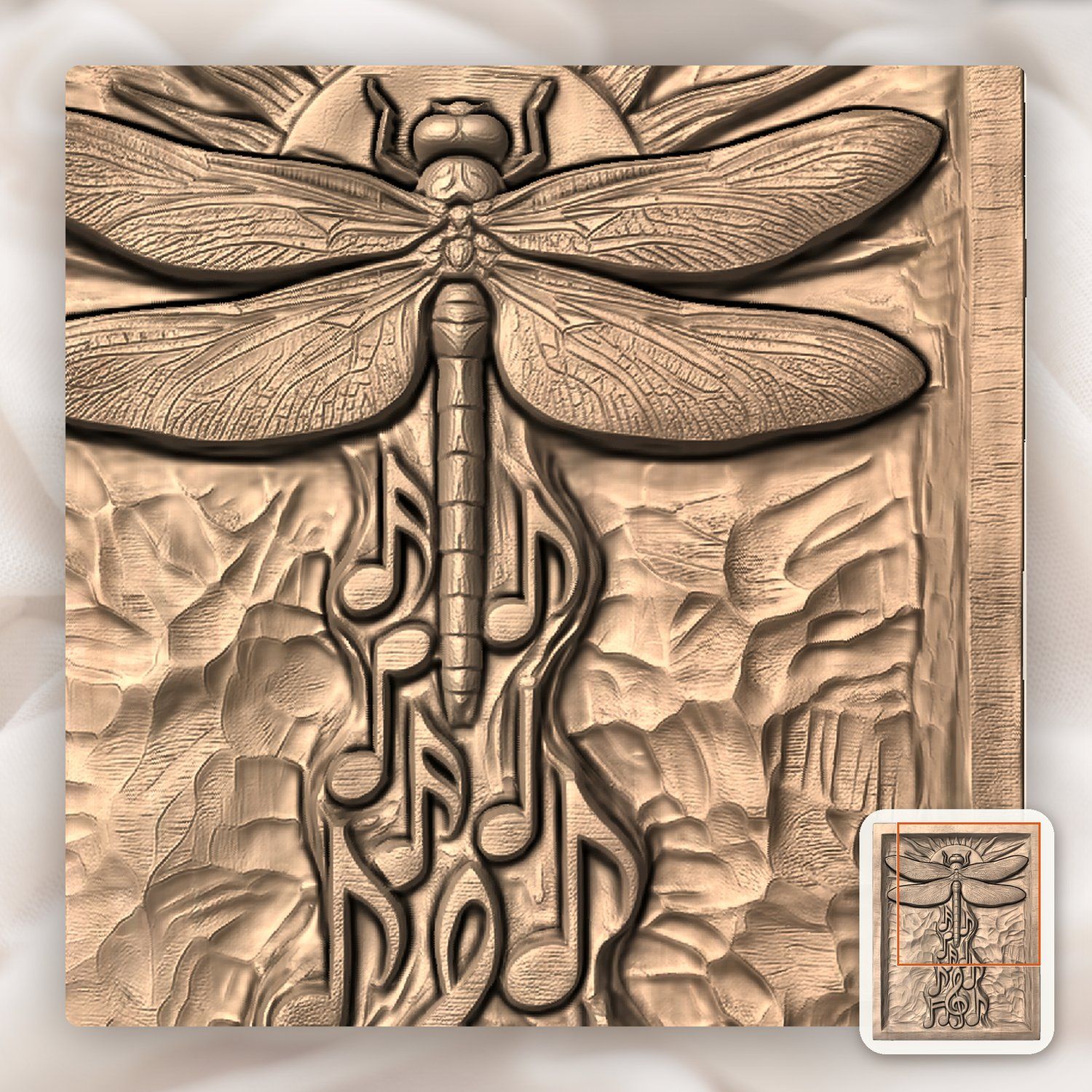 Dragonfly Music Notes Solar Sun CNC Relief STL bas-relief STL — view 10