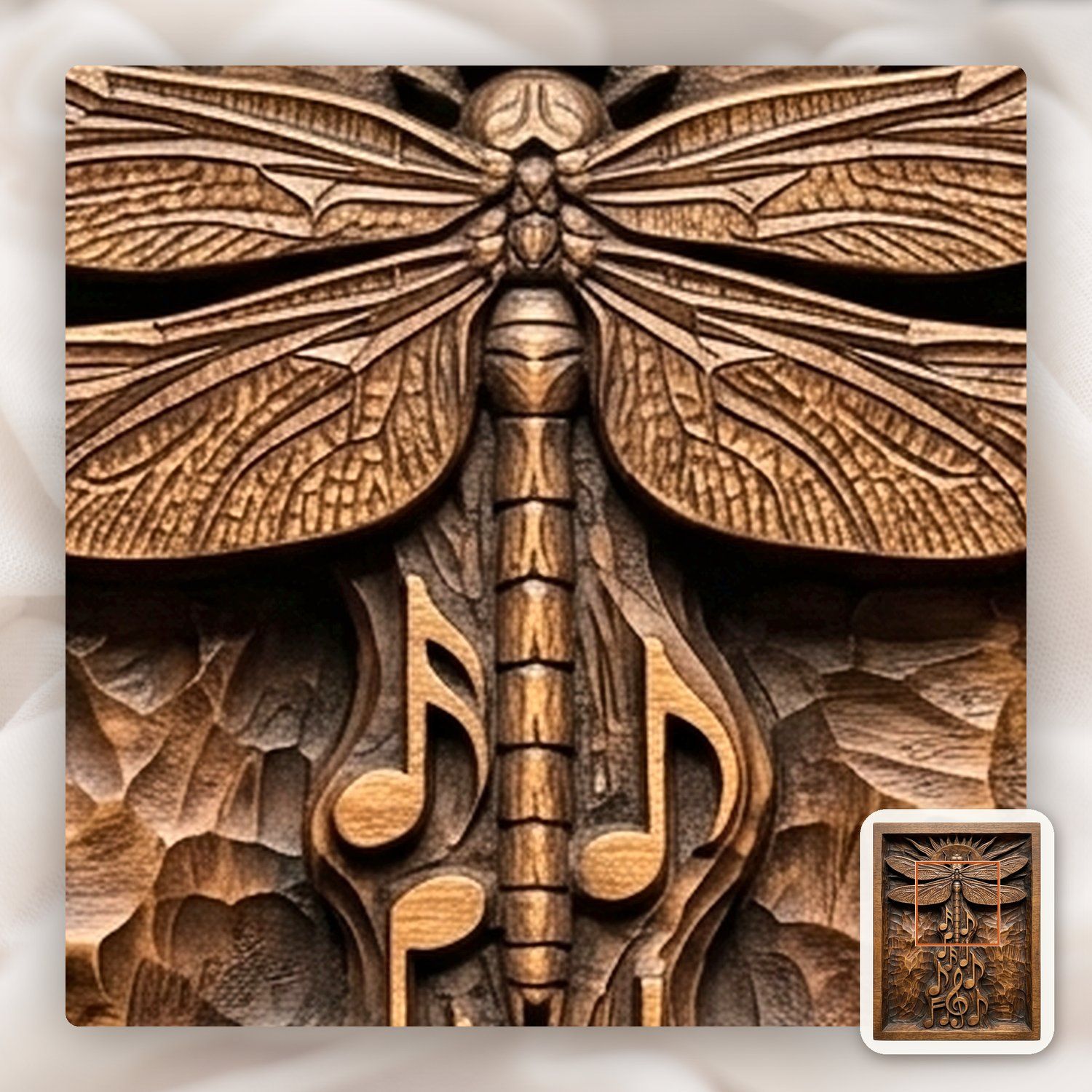 Dragonfly Music Notes Solar Sun CNC Relief STL bas-relief STL — view 11