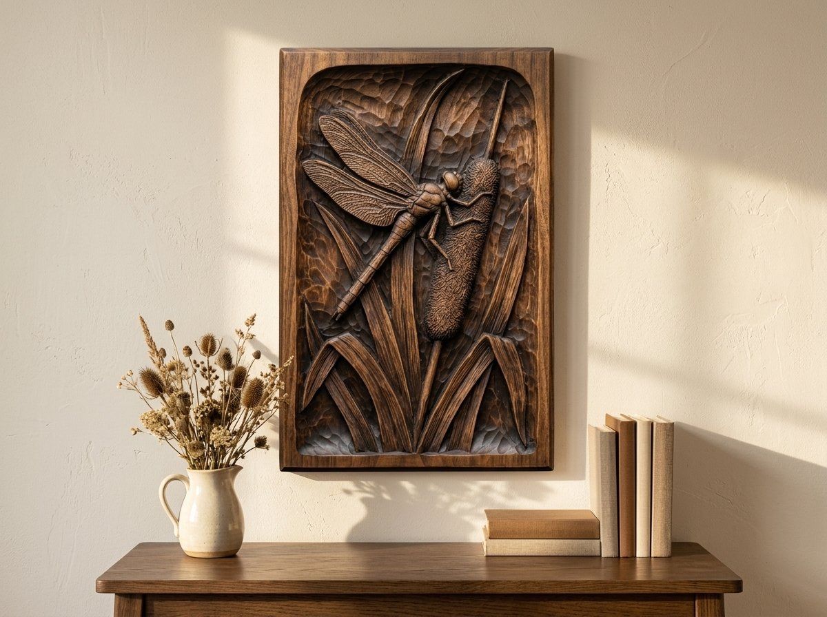 Dragonfly on Cattail Pond Scene CNC Relief STL bas-relief STL — view 12