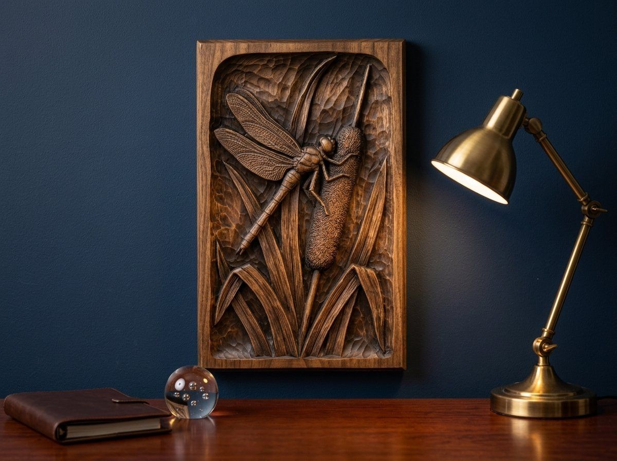 Dragonfly on Cattail Pond Scene CNC Relief STL bas-relief STL — view 13