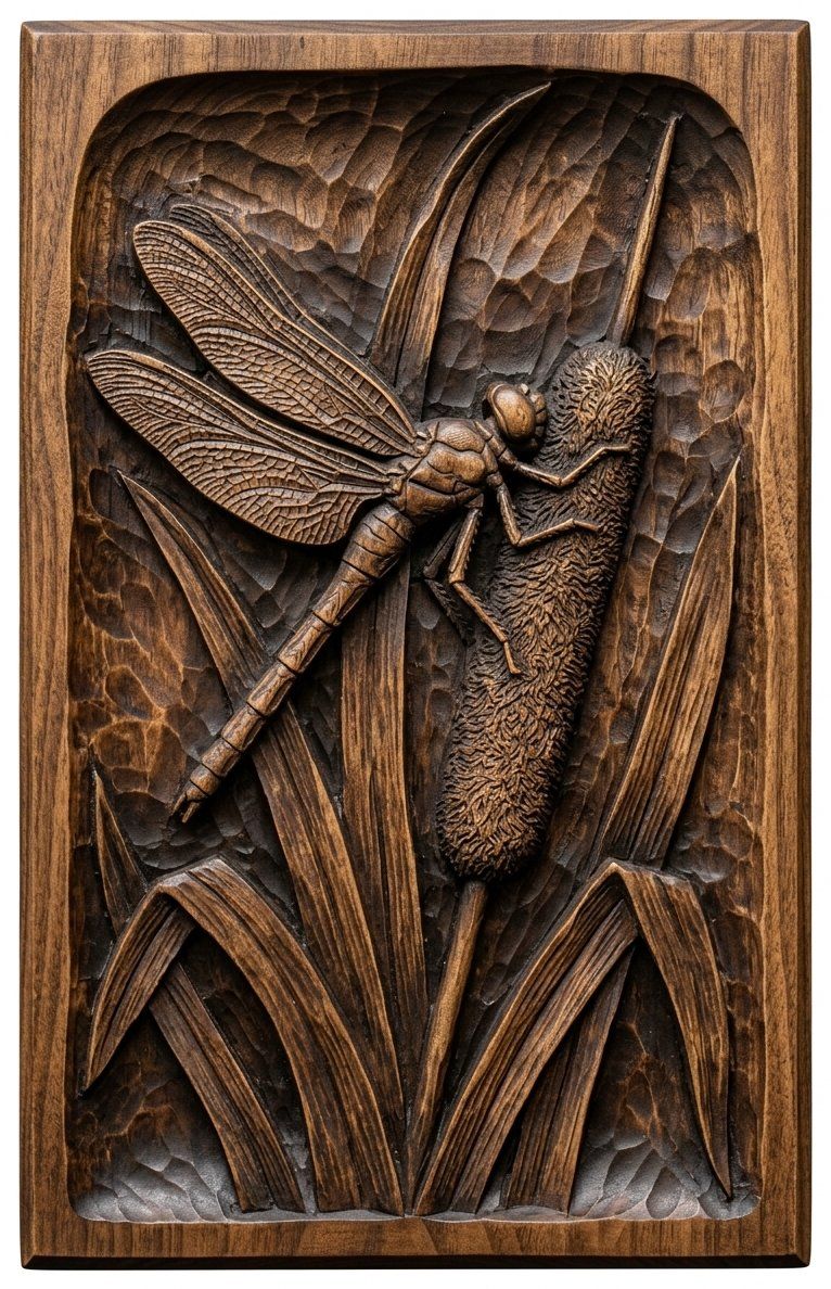 Dragonfly on Cattail Pond Scene CNC Relief STL bas-relief STL — view 3