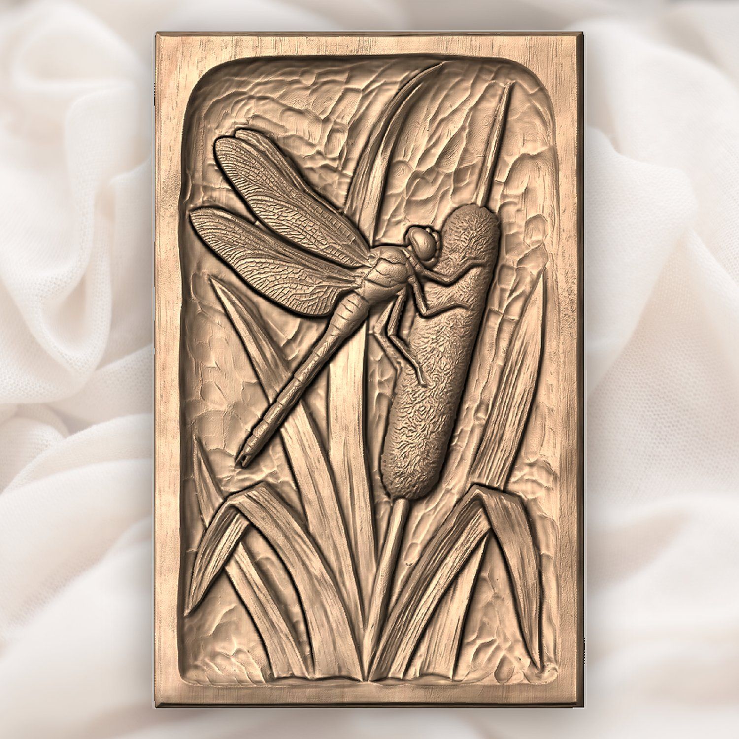 Dragonfly on Cattail Pond Scene CNC Relief STL bas-relief STL — view 4