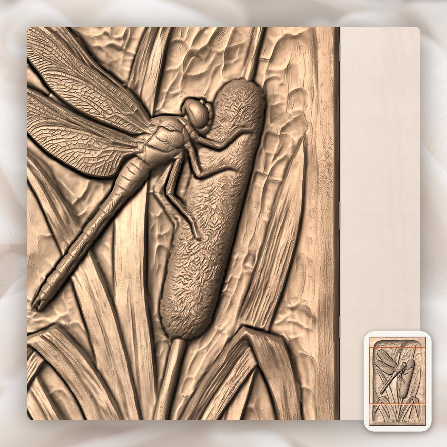 Dragonfly on Cattail Pond Scene CNC Relief STL bas-relief STL — view 9