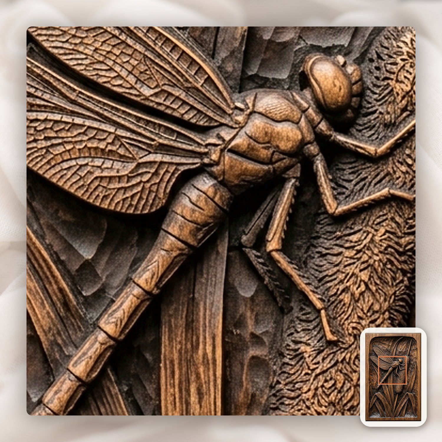 Dragonfly on Cattail Pond Scene CNC Relief STL bas-relief STL — view 10