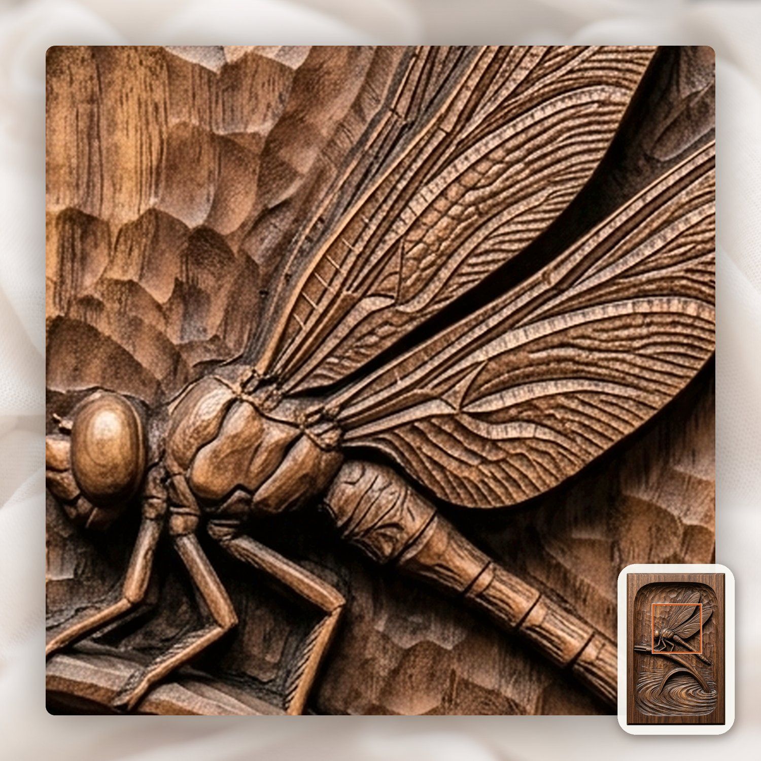 Dragonfly on Reed Water Ripple Scene CNC Relief STL bas-relief STL — view 12
