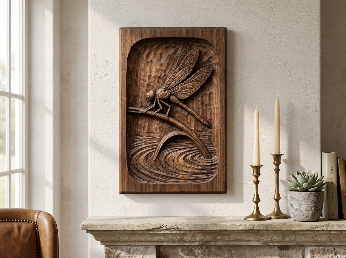 Dragonfly on Reed Water Ripple Scene CNC Relief STL bas-relief STL — view 13