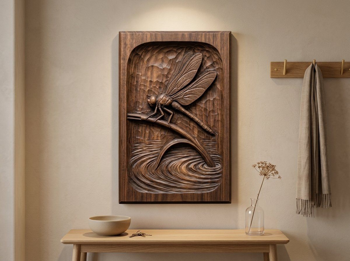 Dragonfly on Reed Water Ripple Scene CNC Relief STL bas-relief STL — view 14