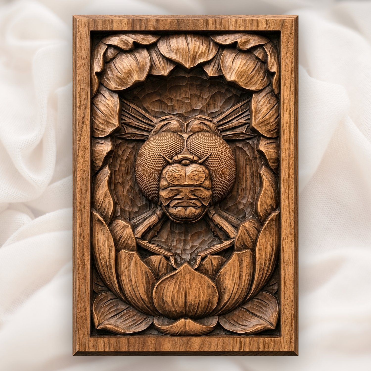 Dragonfly Pond Flower Face CNC Relief STL bas-relief STL design