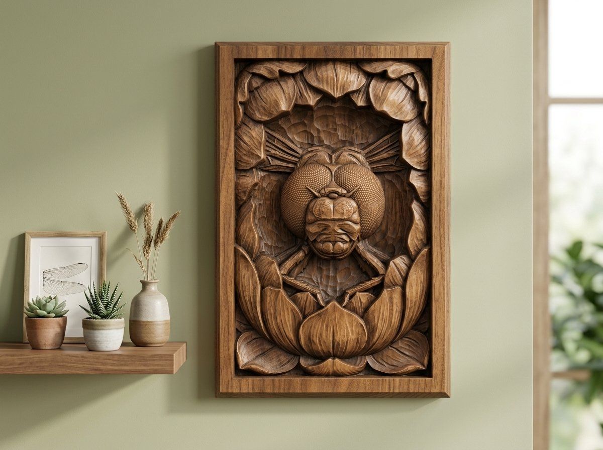 Dragonfly Pond Flower Face CNC Relief STL bas-relief STL — view 14