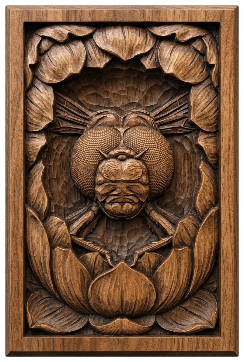 Dragonfly Pond Flower Face CNC Relief STL bas-relief STL — view 4