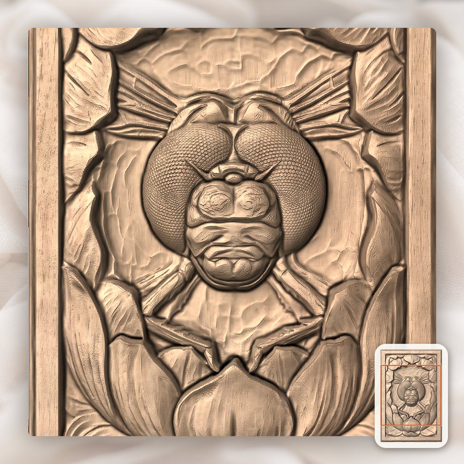 Dragonfly Pond Flower Face CNC Relief STL bas-relief STL — view 7