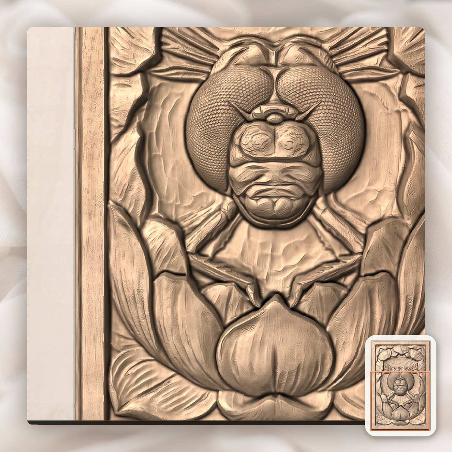 Dragonfly Pond Flower Face CNC Relief STL bas-relief STL — view 9