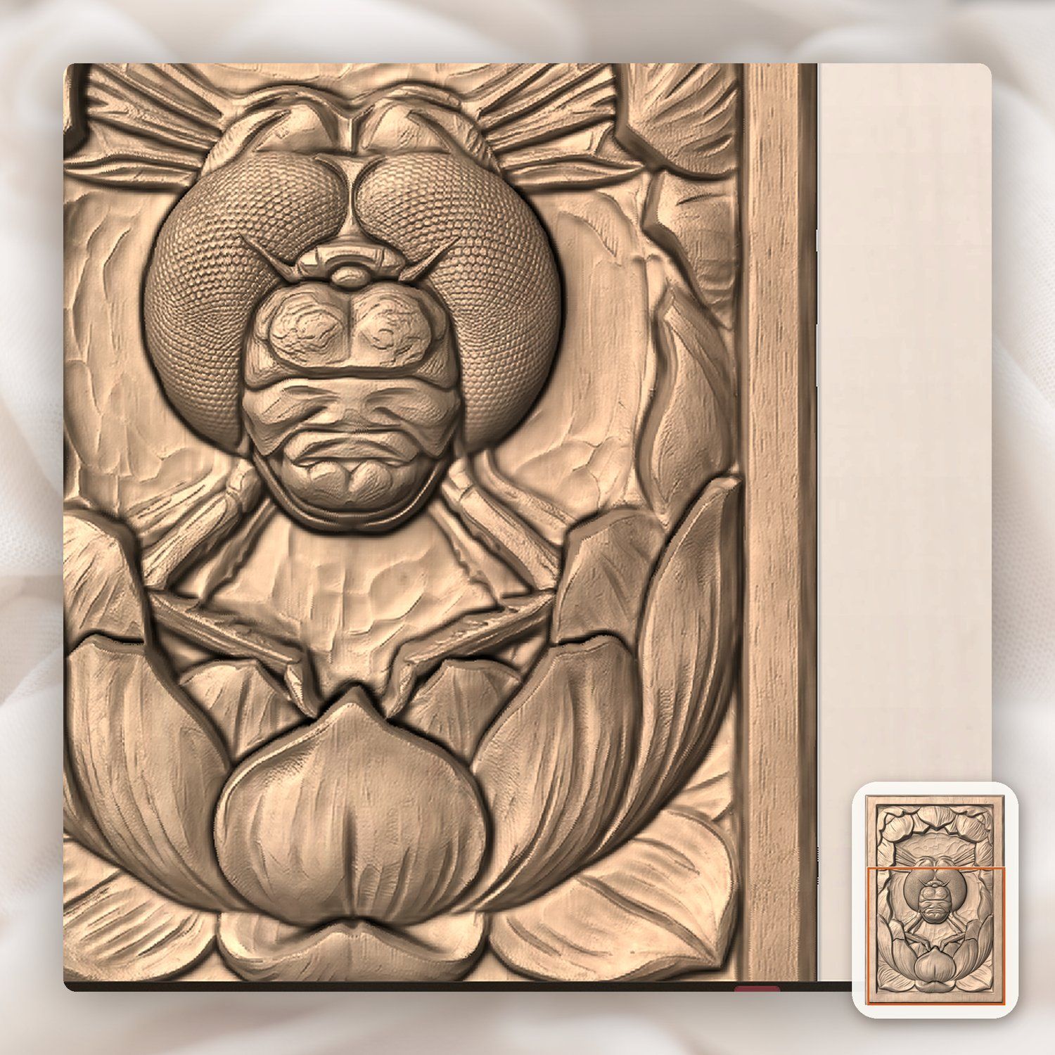 Dragonfly Pond Flower Face CNC Relief STL bas-relief STL — view 10