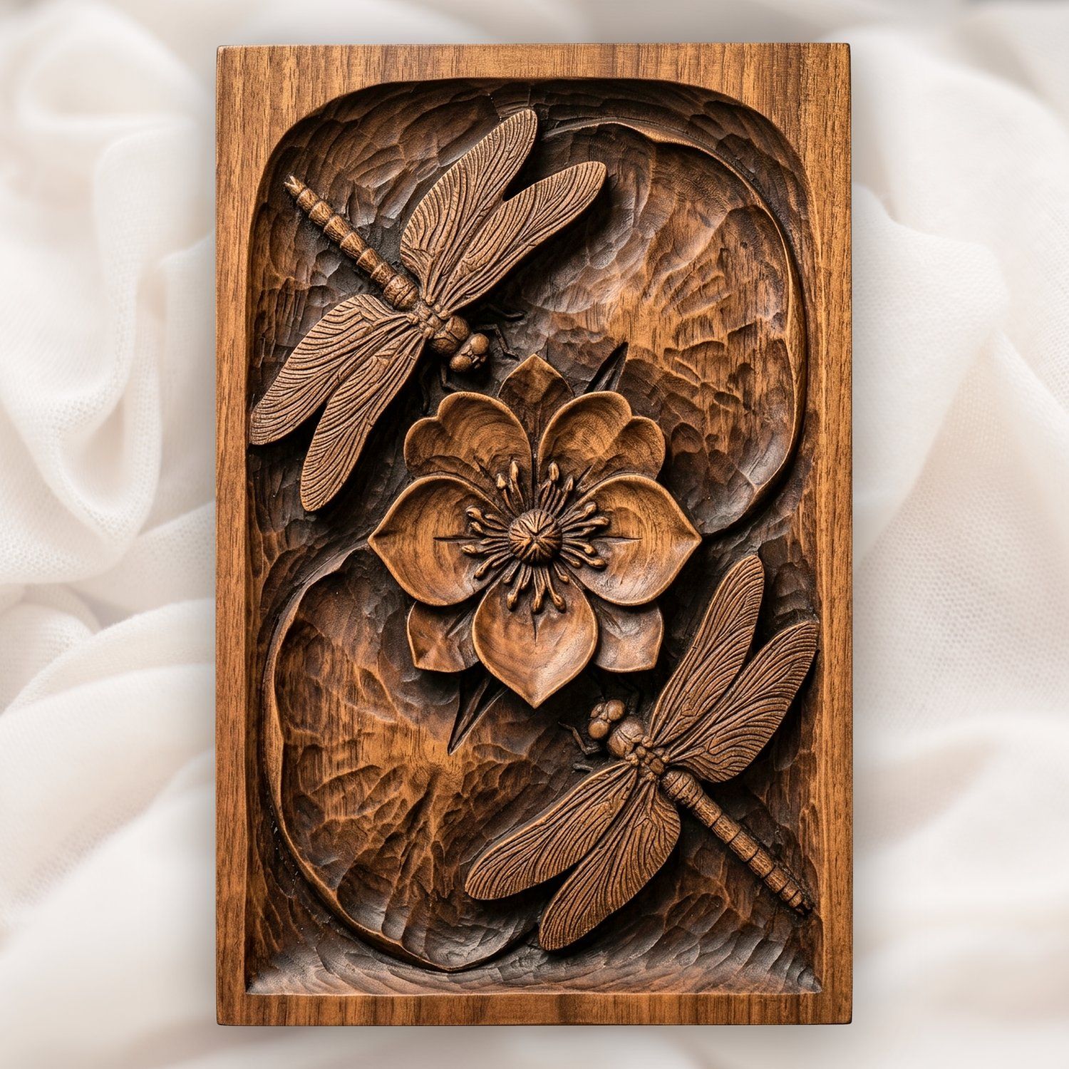Dragonfly Pond Flower Nature Scene CNC Relief STL bas-relief STL design