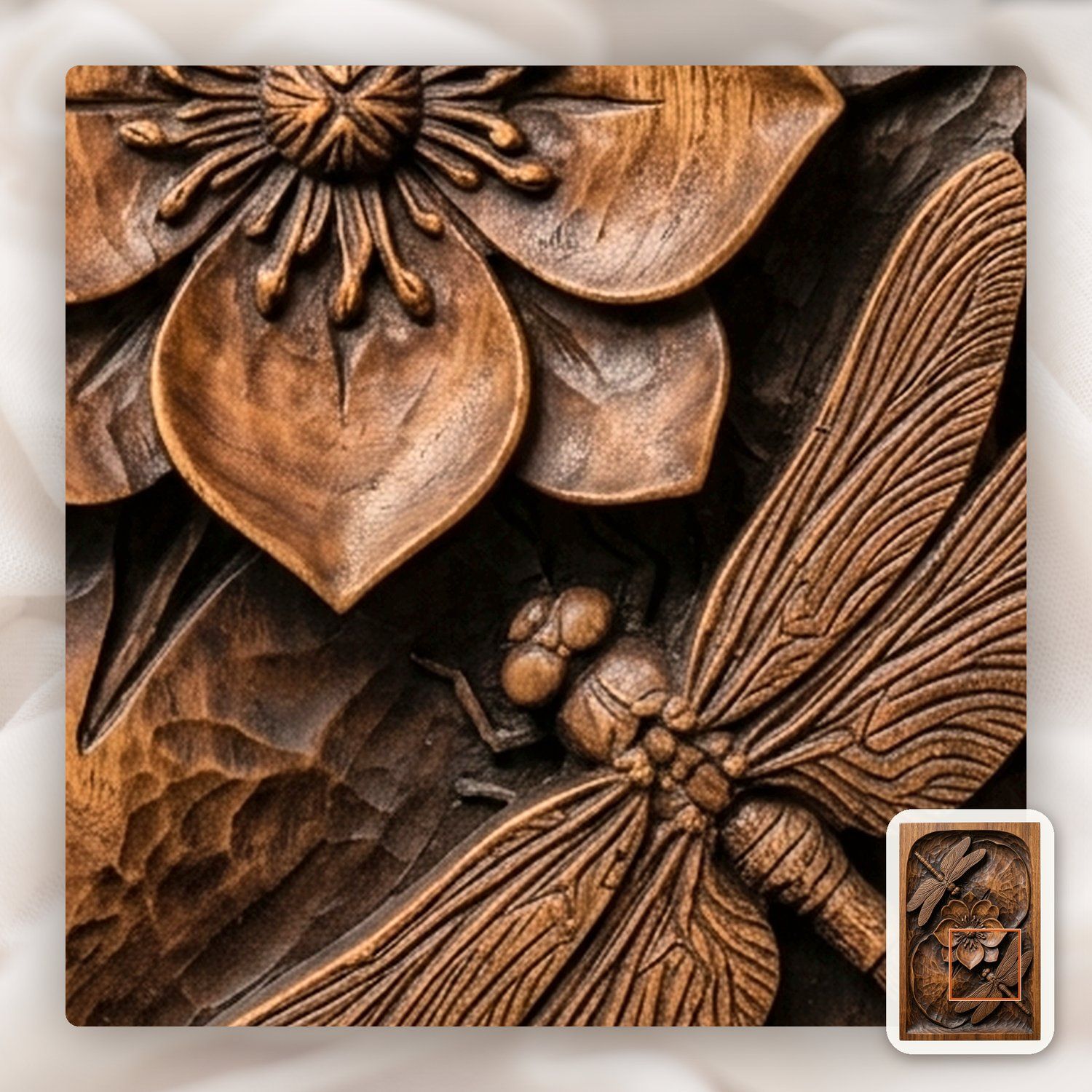 Dragonfly Pond Flower Nature Scene CNC Relief STL bas-relief STL — view 12
