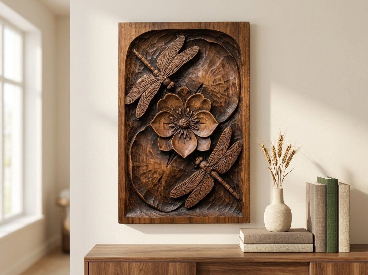 Dragonfly Pond Flower Nature Scene CNC Relief STL bas-relief STL — view 13