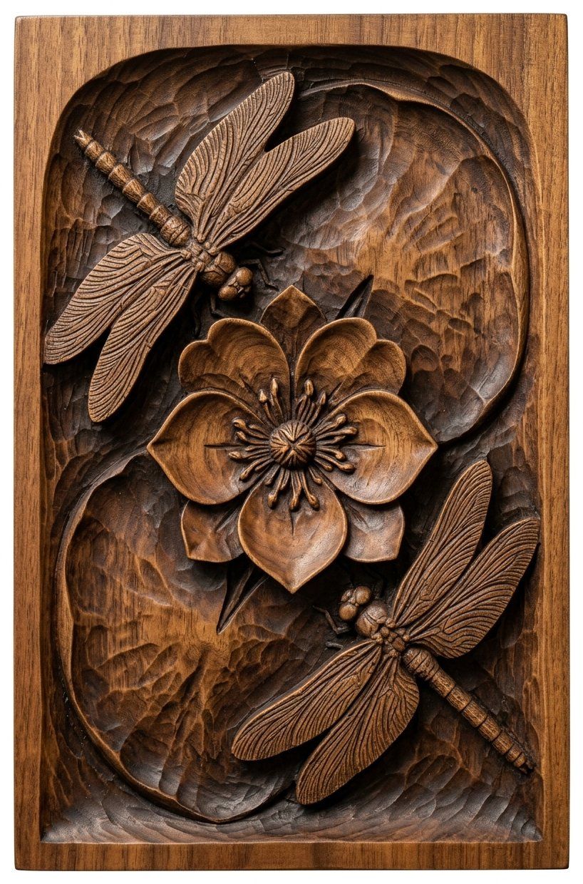 Dragonfly Pond Flower Nature Scene CNC Relief STL bas-relief STL — view 4