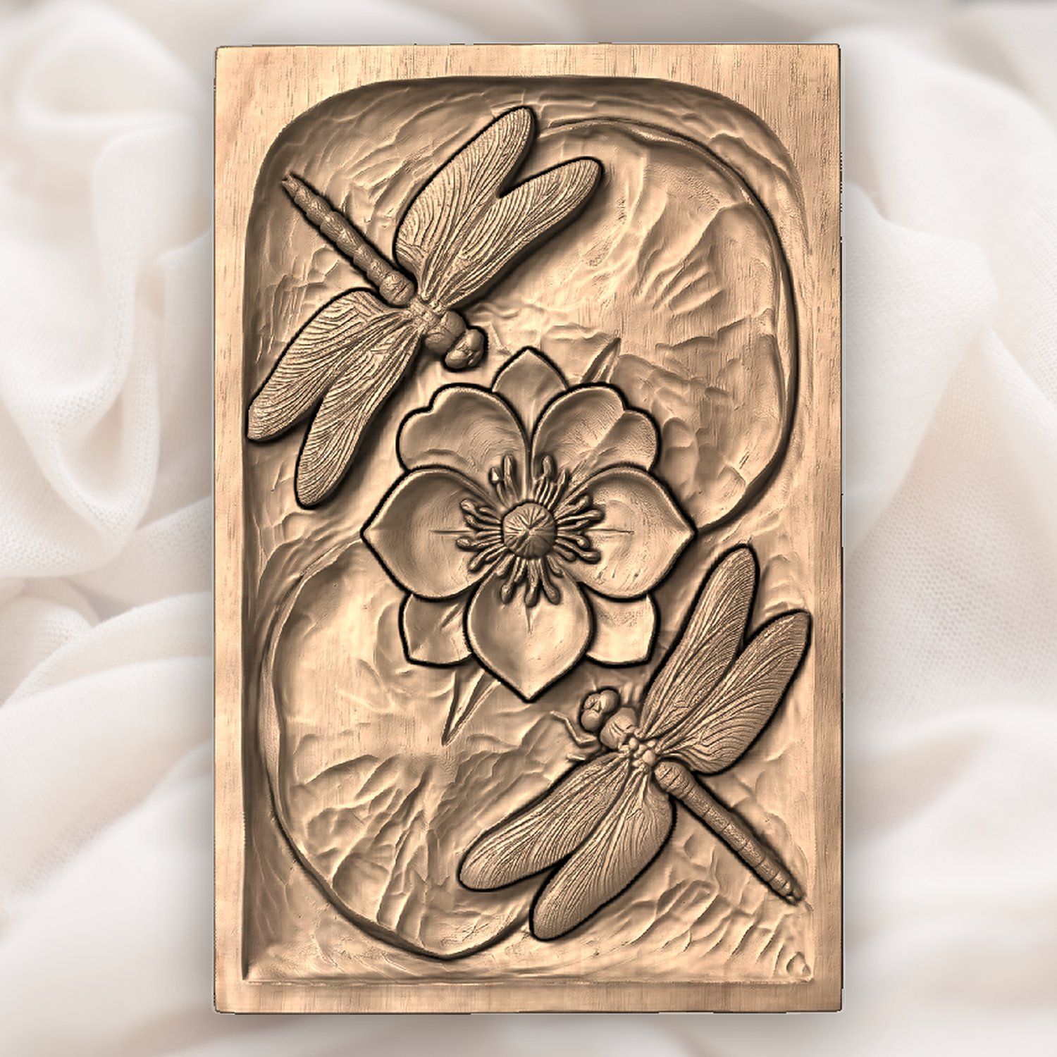 Dragonfly Pond Flower Nature Scene CNC Relief STL bas-relief STL — view 5