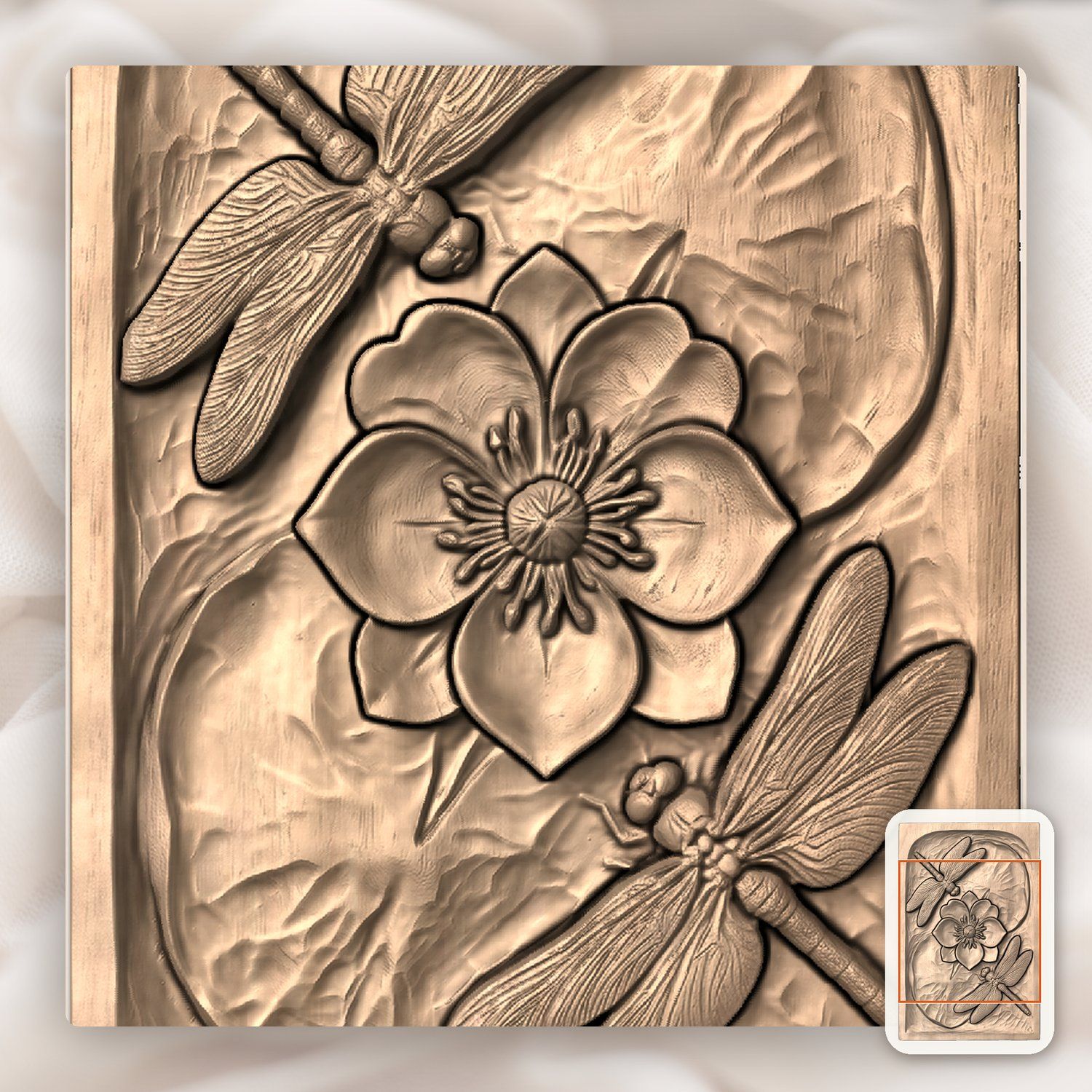 Dragonfly Pond Flower Nature Scene CNC Relief STL bas-relief STL — view 7