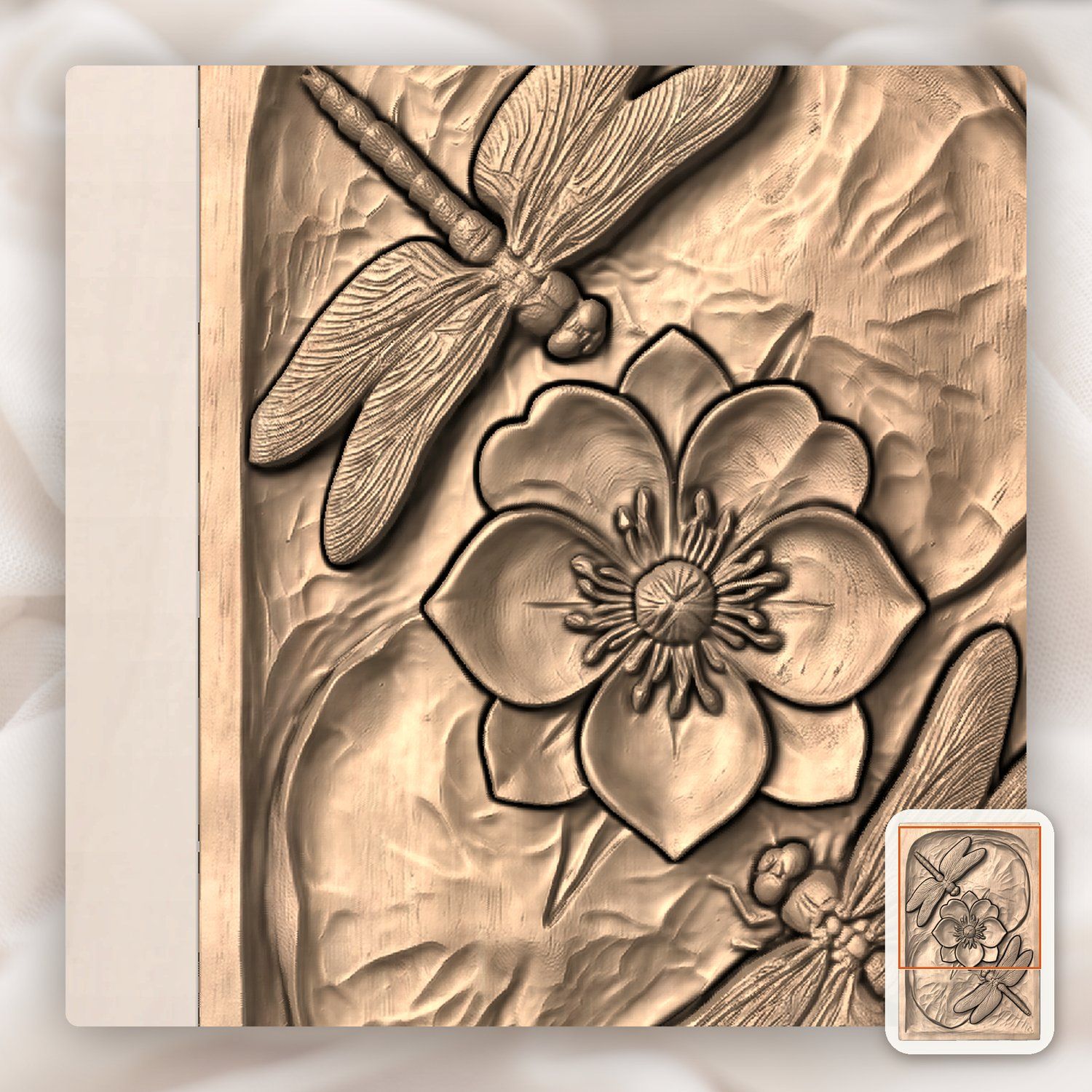 Dragonfly Pond Flower Nature Scene CNC Relief STL bas-relief STL — view 8