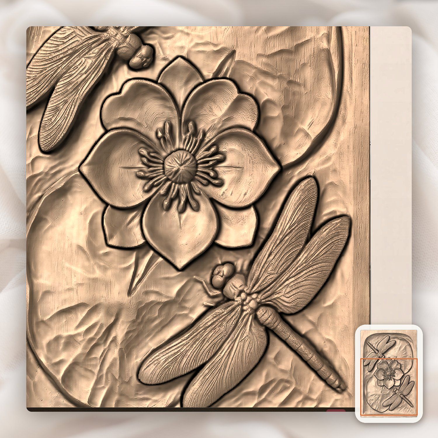 Dragonfly Pond Flower Nature Scene CNC Relief STL bas-relief STL — view 9